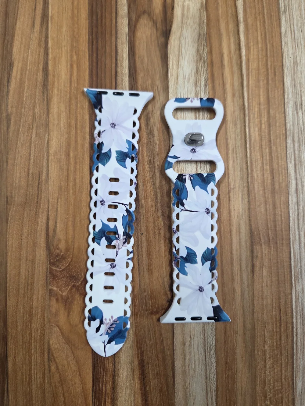 Floral Lace Silicone Watch Band for Women - White & Blue For Apple Watch